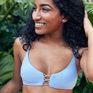 Aerie Jacquard Knot Front Scoop Bikini Top